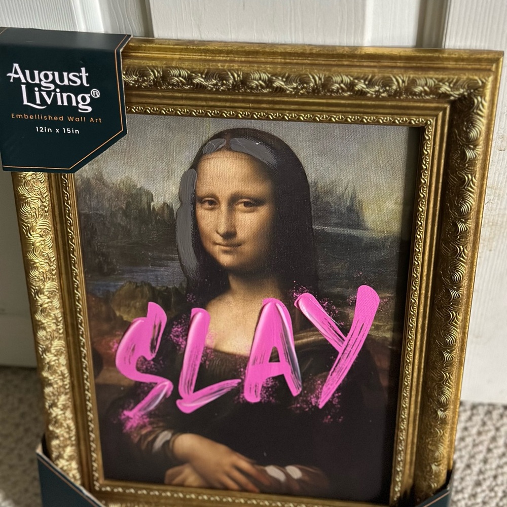 August Living Embellished Wall Art - Mona Lisa with "SLAY" Pink Accents